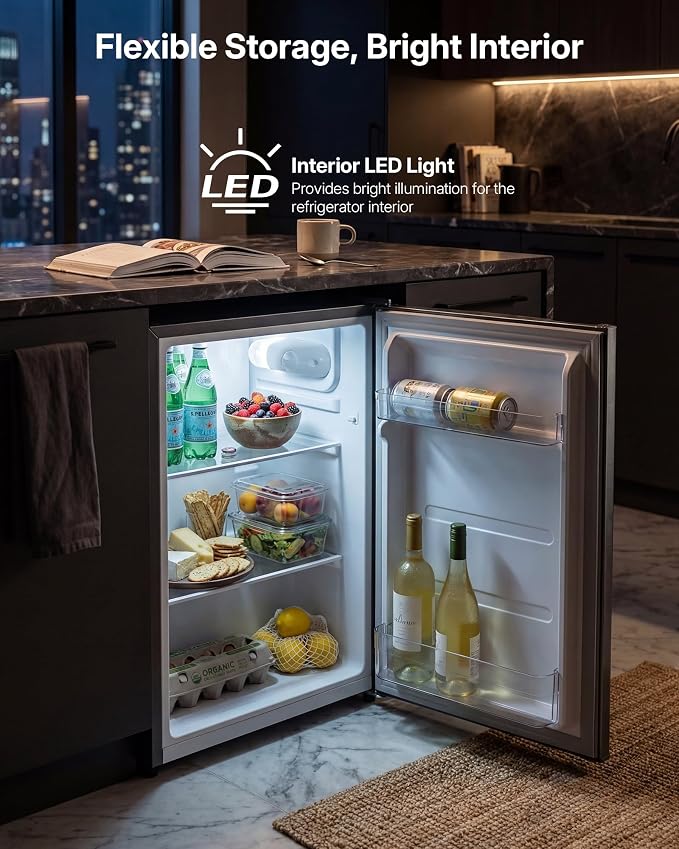 Upstreman 2.5 Cu.Ft All-Refrigerator Mini Fridge, Single Door Small Refrigerator, Dorm Fridge with 7 Adjustable Thermostat, Compact Refrigerator for Office, Bedroom or Dorm, Gray-CR26 - Image 5