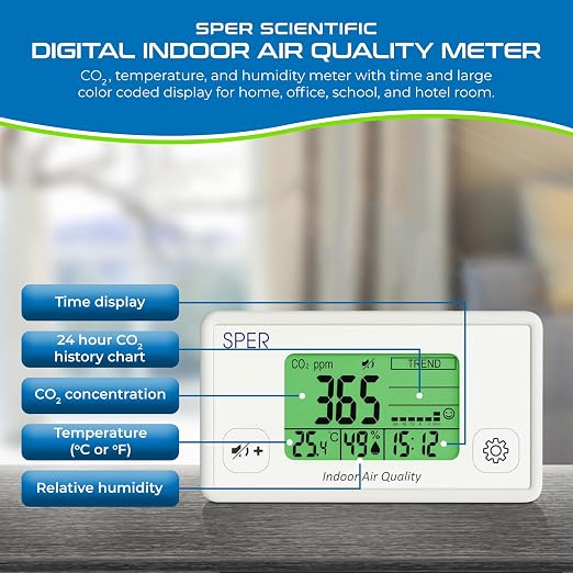 Sper Scientific Digital Indoor Air Quality Meter Monitor 800052 w/NDIR CO2 - Image 2