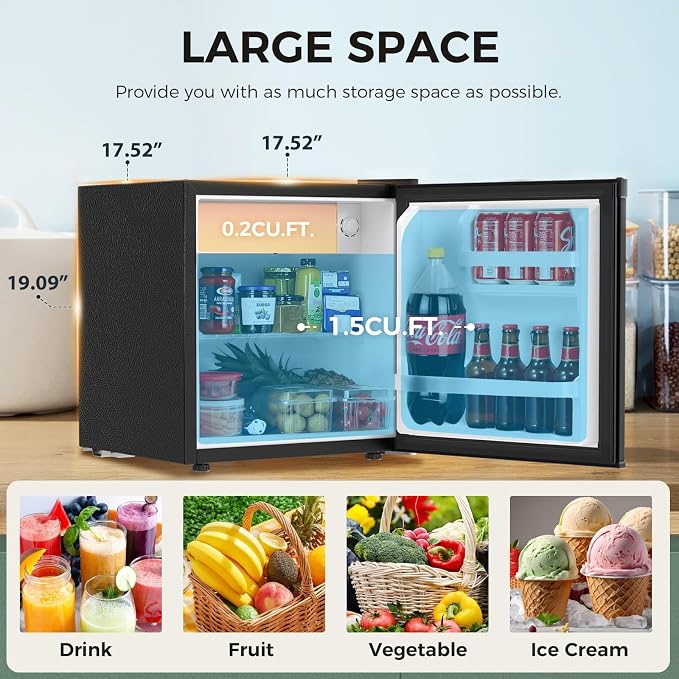 Antarctic Star 1.6 Cu. Ft Mini Fridge with Freezer,Small Compact Refrigerator with Single Reversible Door, Removable Shelves, 7 Adjustable Thermostat, for Dorm/Bedroom/Office,Black - Image 5