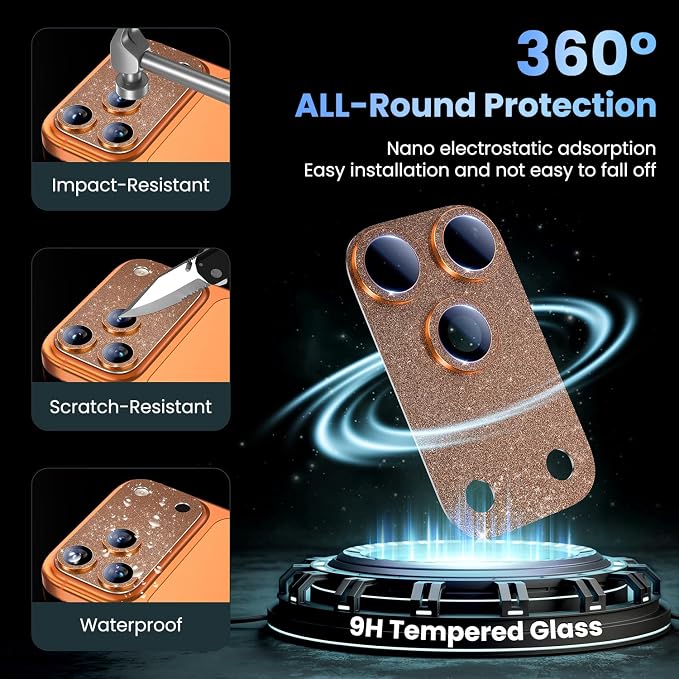 Uyiton for iPhone 17-Pro Camera-Lens Protector: Bling Metal Tempered Glass Rear - Image 2