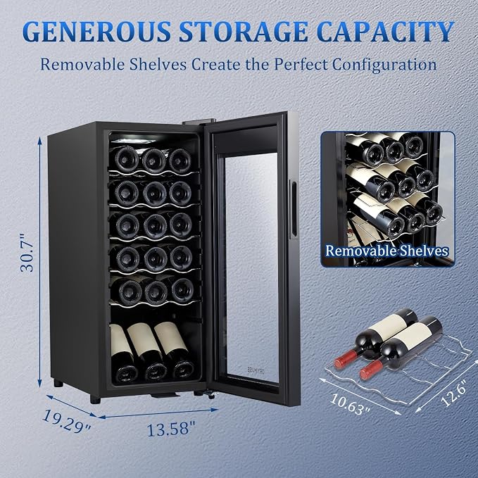 18 Bottle Compressor Wine Cooler Refrigerator with Lock, Freestanding Wine Fridge, 41°F-64°F Digital Temperature Control, Large Wine Cellar for Red, White, Champagne, and Sparkling Wine – Black - Image 5