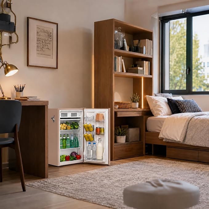 Frigidaire Retro Compact Fridge with Chiller, 3.2 cu ft Countertop Fridge with Built-In Bottle Opener, Compact Refrigerator for Office, Bedroom, Dorm Room or Cabin - 16.5" D x 19" W x 31" H (Coral) - Image 12