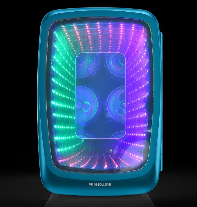 Frigidaire Gaming Light Up Mini Beverage Refrigerator, 6 can, 4 liters, Cooler with large see through door and LED lights Perfect for Gaming Experience, Home, Office, or Cars.12V Charger (Blue) - Image 8