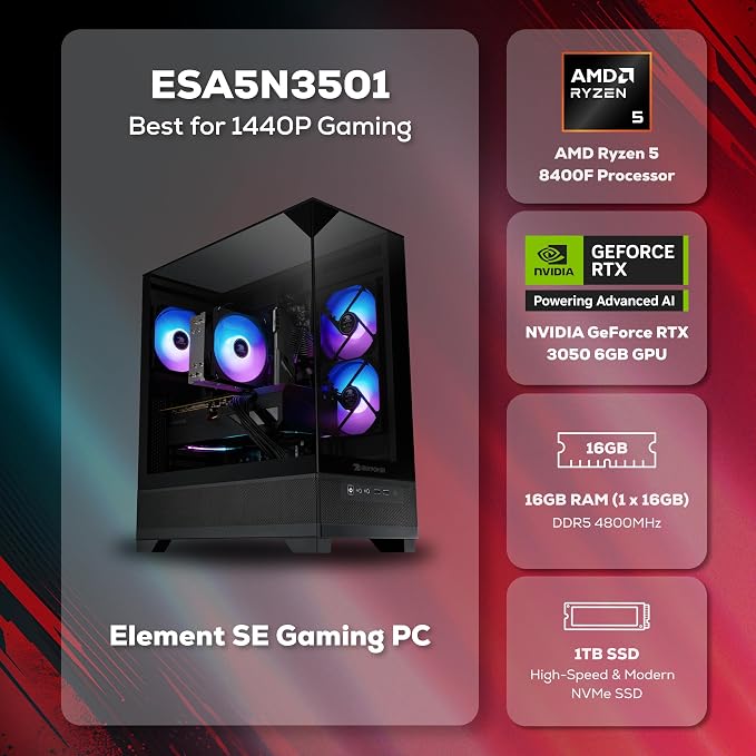 iBUYPOWER Element SE Gaming PC Desktop Computer AMD Ryzen 5 8400F CPU, NVIDIA GeForce RTX 3050 6GB GPU, 16GB DDR5 RAM, 1TB NVMe SSD, Windows 11 Home, Gamer Keyboard and Mouse - ESA5N3501 - Image 2