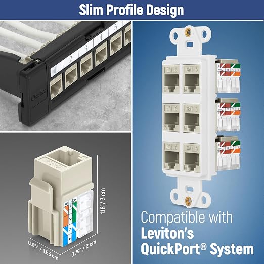 Everest 90° Angled RJ45 Cat6 Keystone Jacks 50-Pack in Ivory - Image 6