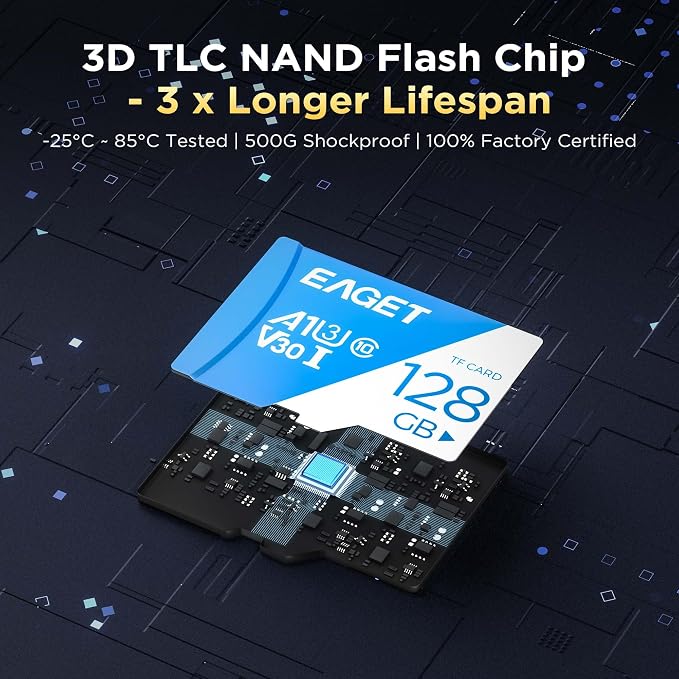 EAGET 1-Pack 128GB TF Memory Card Up to 100MB/s Read - Image 4
