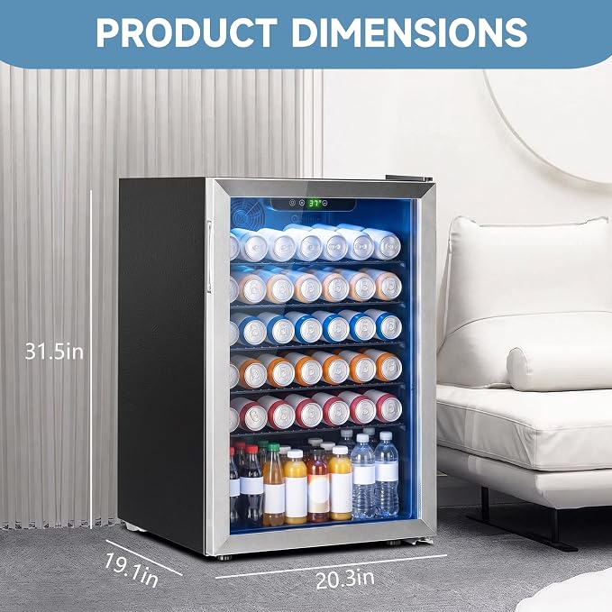145 Can Mini Fridge-4.5 Cu.Ft Beverage Refrigerator, Glass Door | Compact Drink Fridge with Reversible Door for Soda Wine Beer, Adjustable Temperature Control for Home Office Bar, (37-61 ℉) - Image 2