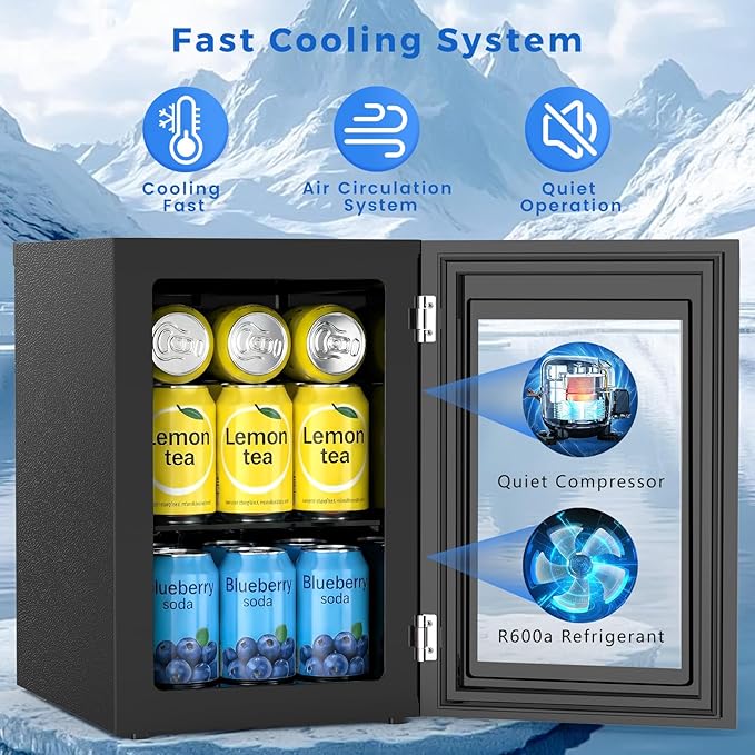 COWSAR Commercial Beverage Refrigerator 24-Can Mini Fridge, Countertop Wine Cooler Small Adjustable Digital Thermostat, LED Light, Freestanding Countertop Drink Refrigerator for Home, Bar & Office - Image 5