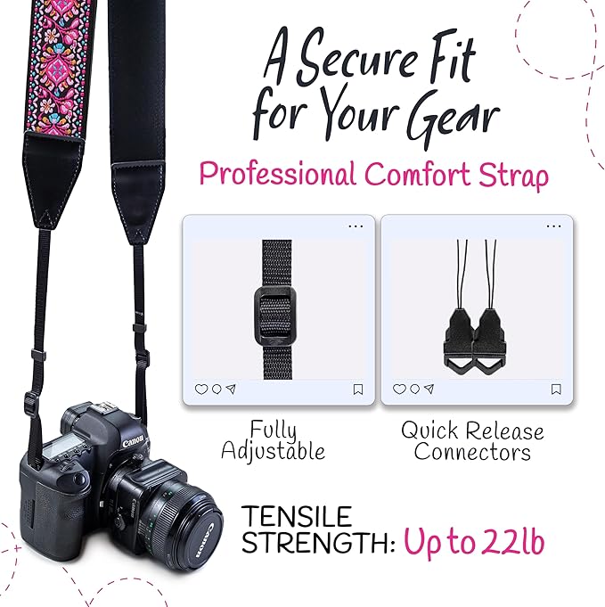 Art Tribute Camera Strap, Vintage Embroidered Neck Shoulder & Crossbody Camera - Image 4