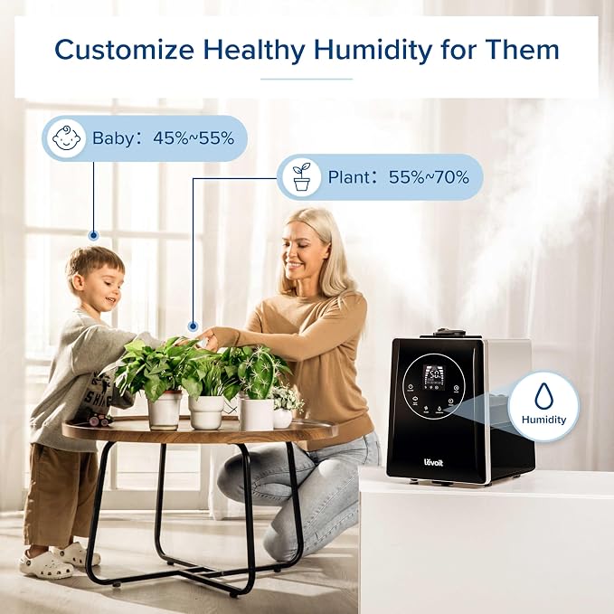 LEVOIT LV600HH 6L Warm and Cool Mist Ultrasonic Humidifier, Rapid Humidification for Bedroom Large Room, Essential Oil Diffuser, Humidity Setting with Built-in Sensor, Auto Mode, Timer, Remote Control - Image 6
