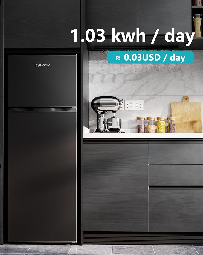 EUHOMY 7.4 Cu.Ft. Refrigerator with Freezer, 2 Door Fridge, Large Capacity, Adjustable Thermostat for Kitchen/Dorm/Apartment/Garage - Food Storage or Cooling Drinks, Black - Image 8