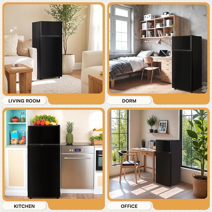 4.5 Cu.Ft Mini Fridge Freezer for Dorm/Office, 2-Door, Quiet | 4.5 cu ft mini fridge with separate freezer, quiet 38dB for sleep, 7-level thermostat, adj shelves, for dorm/office/kitchen. - Image 7