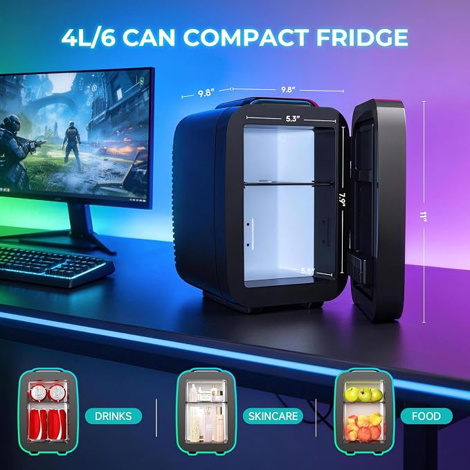 BEICHEN Mini Fridge 4L/6 Can With APP Light Controller for Gaming Room | 4L compact design| APP-controlled customized gaming light | Silent & energy-saving | AC/DC for home & auto |Black - Image 5