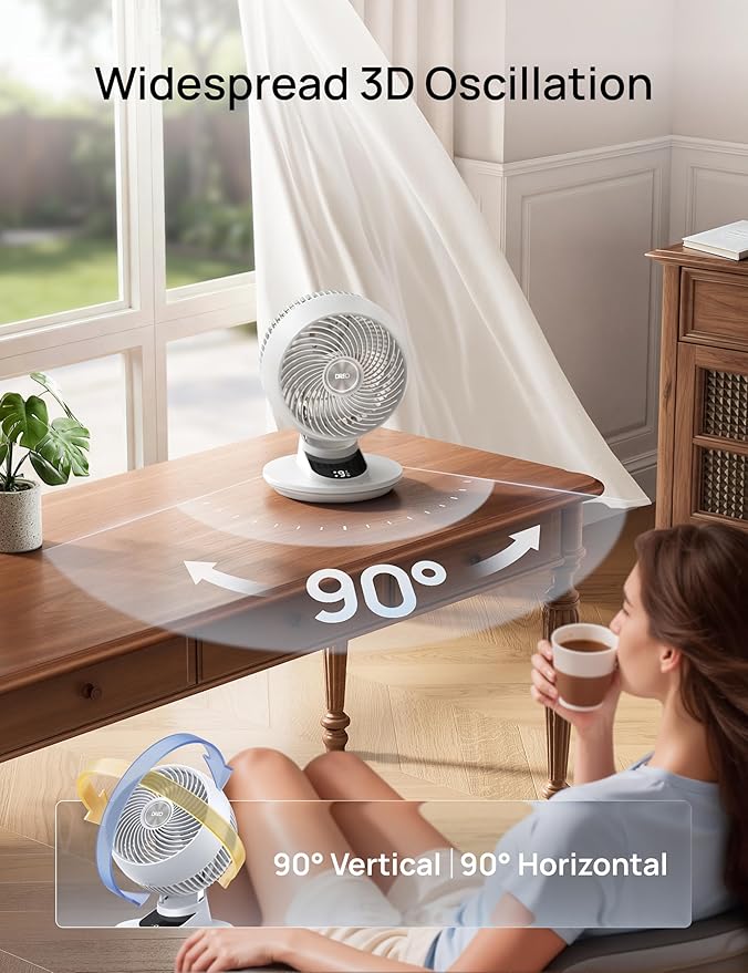 DREO Smart Fan for Bedroom, Powerful 85 ft Airflow, 12 Inches, Desk Fans in 20dB Quiet, 90°+90° oscillating fans, App/Voice Control, 9 Speeds & 8/12H Timer for Home Office Dorm - Image 3