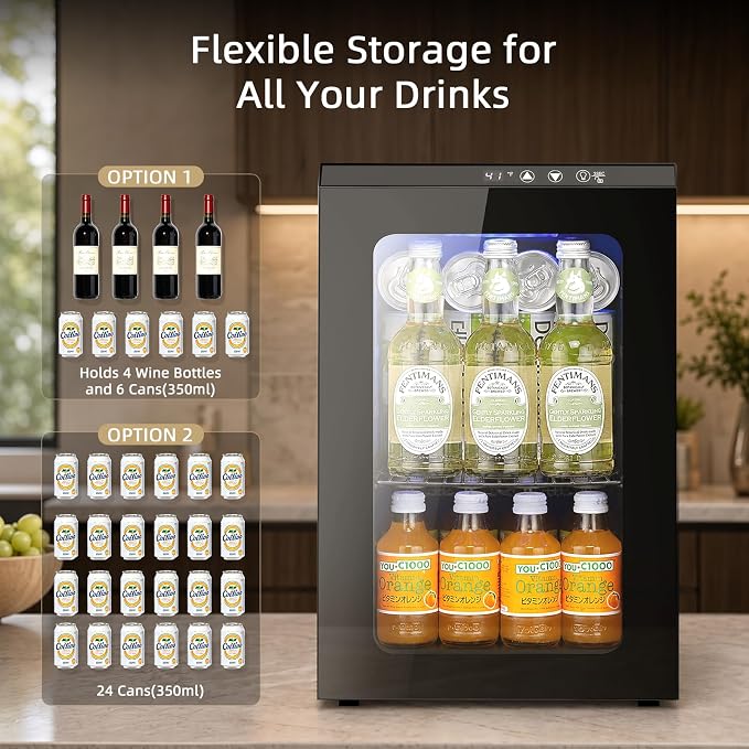 Antarctic Star 18L Mini Fridge Cooler 24Can, Beverage Refrigerator with Quiet Compressor, LED Light,Freestanding Small Fridge with Electronic Temperature Control for Home and Bar(40-61 ℉) - Image 5