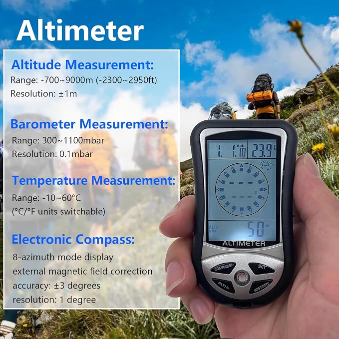 Digital Altimeter, Digital Compass, Hiking Thermometer, Timer & Backlight - Image 5