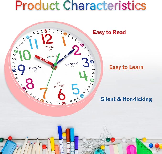 Roymnie Wall Clock 8 Inch for Kids Learning to Tell Time Easily Non Ticking - Image 4
