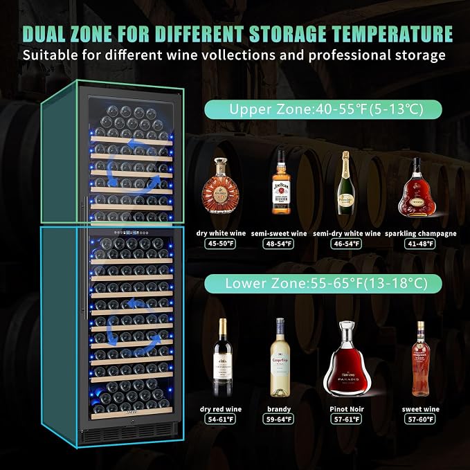 200 Bottle Dual Zone Wine Fridge, 24 Inch Large Wine Cooler Refrigerator Built-In or Freestanding, Tall Wine Cooler with Upgraded Compressor, Temperature Memory, Low Noise and Fast Cooling - Image 2
