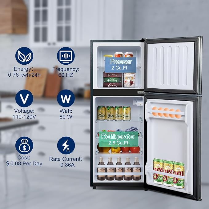 4.8 Cu. Ft. Refrigerator, Dorm Refrigerator with Freezer for Apartment, Kitchen, Office, RV Refrigerator with Adjustable Thermostat, Apartment Size Fridge with Freezer Black - Image 5