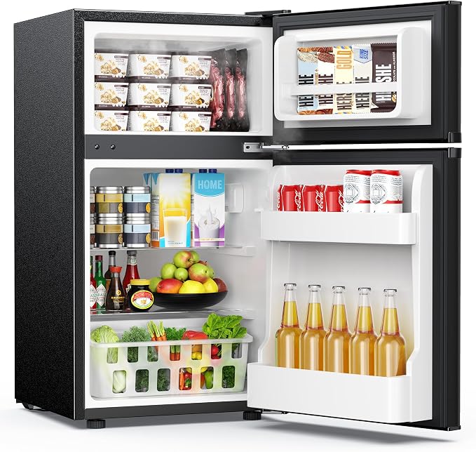 EUHOMY Mini Fridge with Freezer, 3.2 Cu.Ft Mini Refrigerator, Dorm Fridge with 2 Door For Bedroom/Apartment/Office-Food Storage Cooling Drink, Black by EUHOMY