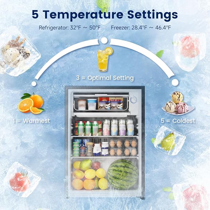 2.6 Cu Ft Small Fridge with Freezer for Office Silver | Mini Refrigerator for Dorm Bedroom, Compact Fridge, Energy-efficient, Low Noise - Image 3