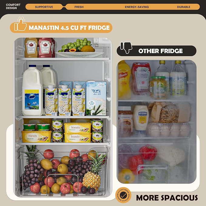 4.5 Cu.Ft Mini Fridge Freezer for Dorm/Office, 2-Door, Quiet | 4.5 cu ft mini fridge with separate freezer, quiet 38dB for sleep, 7-level thermostat, adj shelves, for dorm/office/kitchen. - Image 5