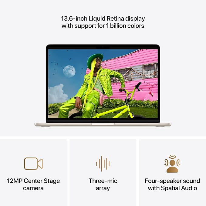 Apple 2026 MacBook Air 13-inch Laptop with M5 chip: Built for AI, 13.6-inch Display, 24GB Unified Memory, 1TB SSD, 12MP Center Stage Camera, Touch ID, Wi-Fi 7; Starlight with AppleCare+ (3 years) - Image 5