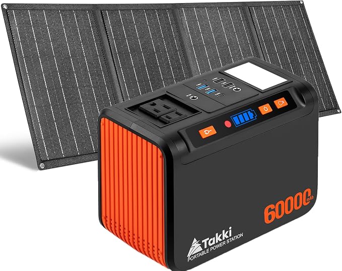 Takki Solar Generator 250W Portable Power Station with 40W Solar Panels 222Wh Pure Sine Wave Camping Lithium Battery Power Pack with AC 110V Outlet for Camping CPAP Home Use Emergency Outdoor by Takki