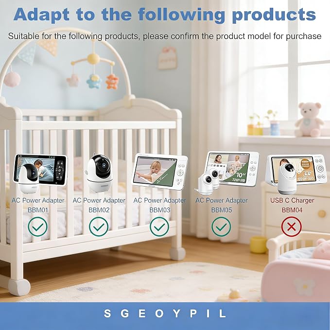 5V Charger Compatible with Bonoch Video Split Screen Baby Monitor & Add-on Baby - Image 2
