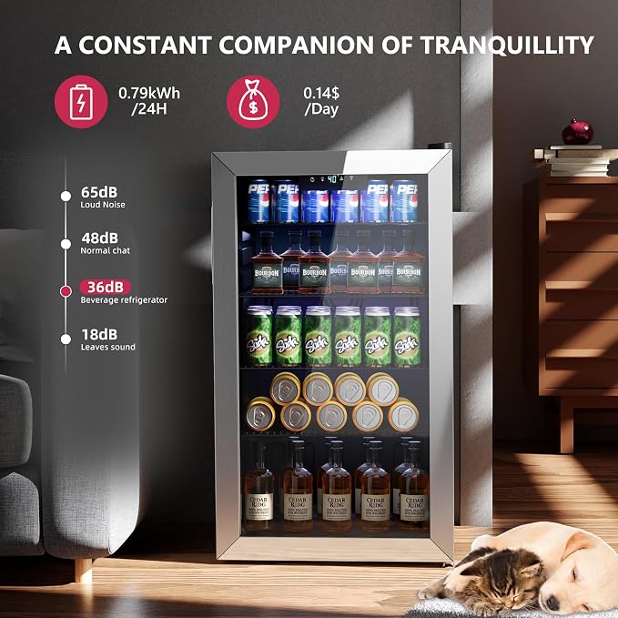 Beverage Refrigerator Cooler - 126 Can Mini Fridge with Glass Door for Soda Beer or Wine, Beverage Cooler for Home, Office, Bar with Adjustable Removable Shelves, Silver - Image 7