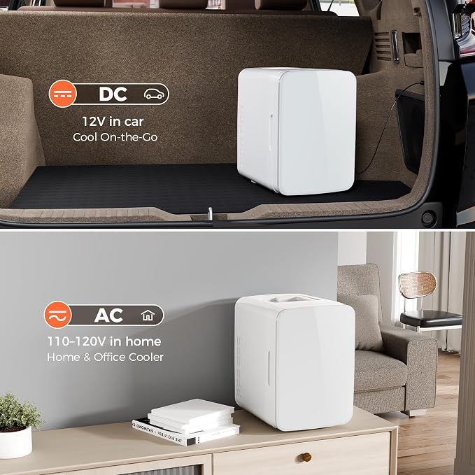 OSTBA 10L Mini Fridge, 10 Liter/15 Cans Mini Fridge for Bedroom, 110V AC/ 12V DC Thermoelectric Cooler and Warmer, Portable Mini Fridge for Skincare, Makeup, Drink, Car, Office, Bedroom, Dorm, White - Image 7