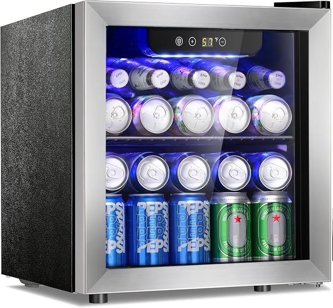 Antarctic Star 48 Can Beverage Refrigerator,12 Bottle Wine Cooler with Stainless Steel Glass Door, Digital Temperature Display,Electronic Temperature Control, Silver by AntarcticStar