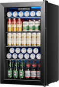Beverage Refrigerator and Cooler, 126 Can Mini fridge with Glass Door, Beverage Cooler with Digital Temperature Display & Adjustable Shelves for Soda Beer or Wine, NEW Black, 3.2Cu.ft by ICYGLEE