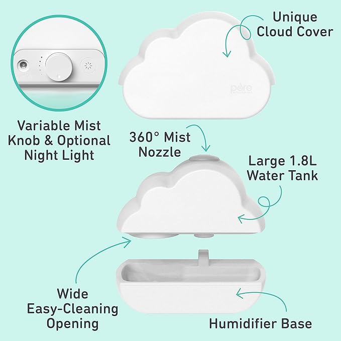 Pure Enrichment PureBaby Cloud Ultrasonic Cool Mist Humidifier Quiet Variable Mist for up to 24 Hrs Ideal for Baby Nurseries & Kids Bedrooms to Relieve Congestion Colds & Coughs, Night Light, BPA-Free - Image 4
