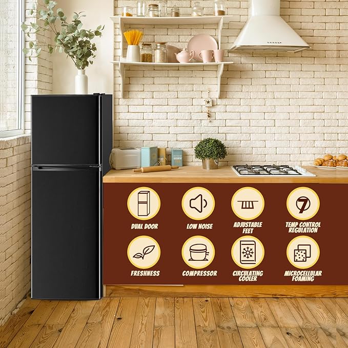 5.0 Cu.Ft Small Refrigerator with Freezer Double Door Mini Fridge Top Freezer Adjustable Temperature for Dorm Office Apartment Black - Image 2