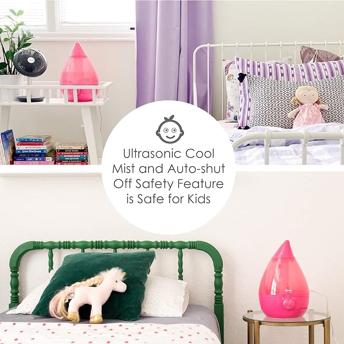 Crane Ultrasonic Humidifiers for Bedroom and Office, 1 Gallon Cool Mist Air Humidifier for Large Room and Home, Humidifier Filters Optional, Pink - Image 3