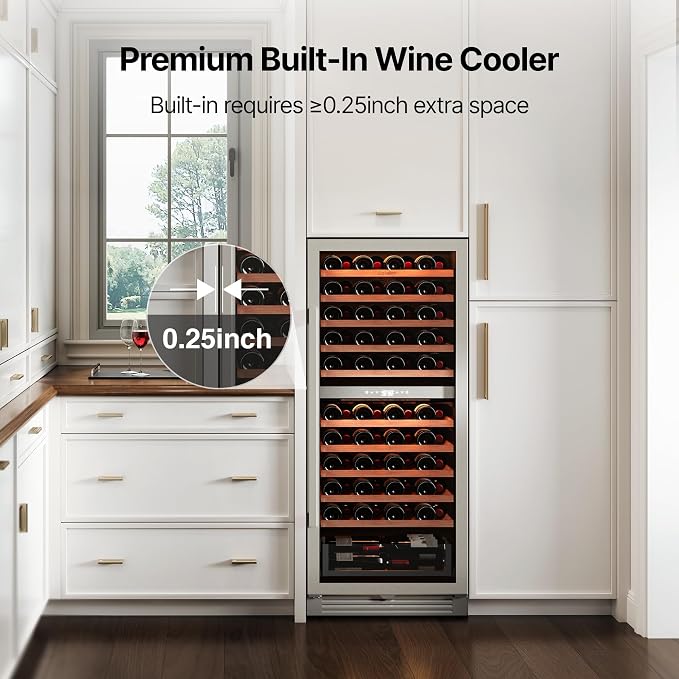 Ca'Lefort 24 Inch Dual Zone Wine Fridge, 90 Bottle Built-In Wine Cooler | 55-Inch Tall Wine Cellar, Quiet Inverter Compressor, Precise 40-65°F Temperature Control, Glide-Out Shelves & Storage Drawer - Image 7