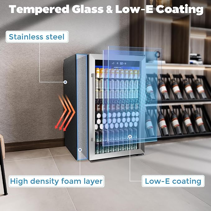 COWSAR 4.5 Cu.Ft Wine Fridge 37 Bottle, ETL Approved Freestanding Wine Cooler 145 Can Beverage Refrigerator with Stainless Steel Reversible Glass Door, Drink Fridge for Home Bar, Kitchen, Game Room - Image 5