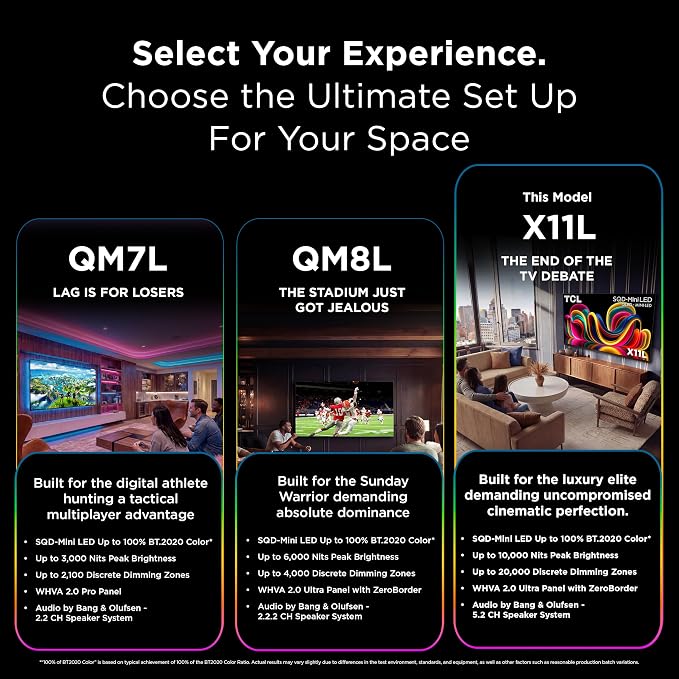 TCL 98 Inch Class X11L | SQD-Mini LED | 98X11L, 2026 Model | 144HZ Ultimate Brightness & Contrast Dolby Vision | Up to LD20K Precise Dimming | Gemini AI Smart Google TV | Dolby Atmos Bang & Olufsen - Image 4