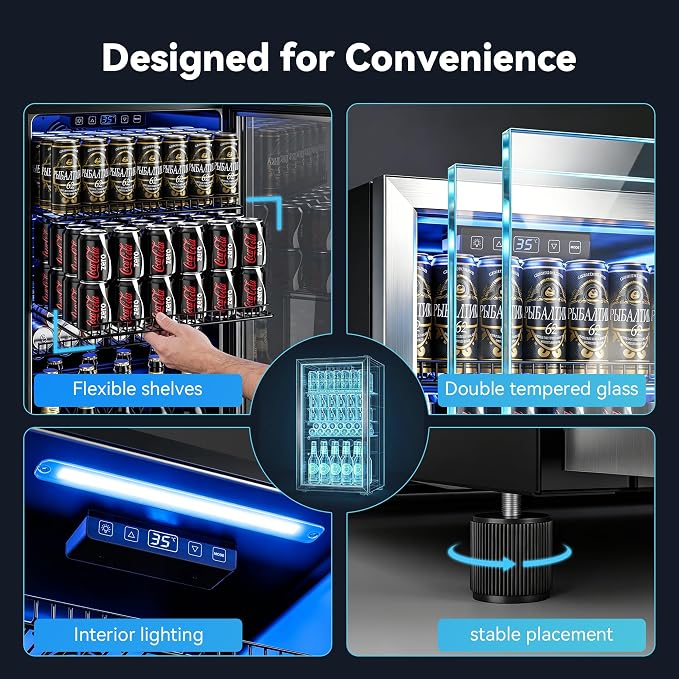 130 Can Beverage Refrigerator, 3.2 Cu.Ft Mini Fridge Beverage Cooler | Glass Door, 35–65°F Digital Temperature Display, Adjustable Shelves, Beverage Fridge for Soda, Beer & Wine - Image 7