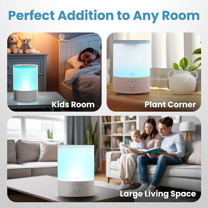 Everlasting Comfort 2.5L Top Fill Humidifier for Bedroom – Quiet, Easy to Fill & Clean, 24HR Runtime, Night Lights, Timer, Ultrasonic Cool Mist, Auto Shut-Off, Essential Oil Diffuser - White - Image 8