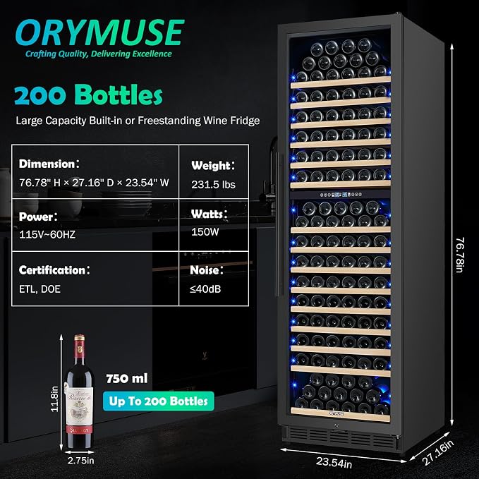200 Bottle Dual Zone Wine Fridge – 24 Inch Large Capacity Wine Cooler Refrigerator Freestanding/Built-In with Upgraded Compressor, Low-Noise Wine Cellar & Intelligent Temperature Control - Black - Image 7