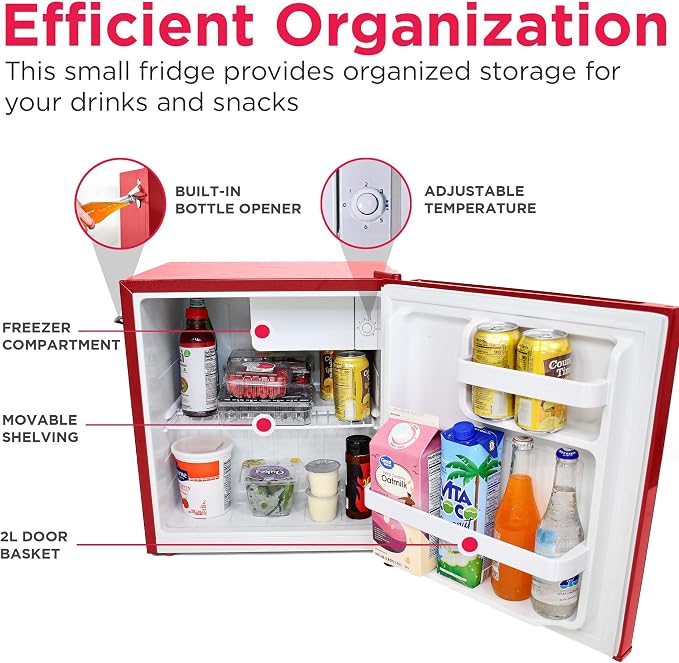 Frigidaire EFR176-RED 1.6 cu. ft. Retro Bar Fridge with Side Bottle Opener, Red - Image 4