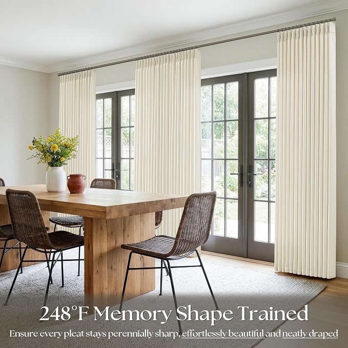 Cream Beige Pinch Pleated Linen Curtains 120 Inch 4 Panels Set - Image 7