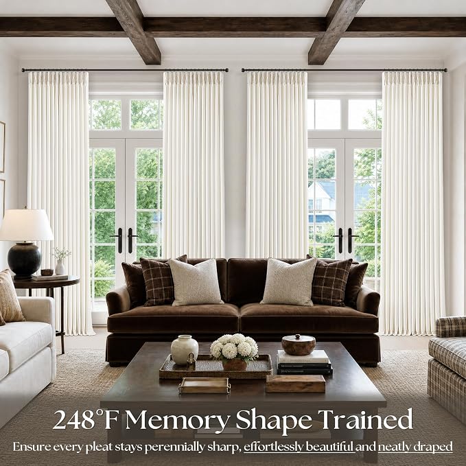 Extra Long 112 Inch Cream Pinch Pleated Curtains - Image 7