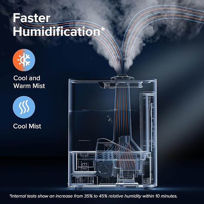 LEVOIT 6L Smart Warm and Cool Mist Humidifiers for Home Bedroom, 60H Runtime and Auto Customized Humidity for Large room, Schedule, Easy Top Fill, Essential Oil Diffuser, Whisper-Quiet, Handle, Black - Image 3