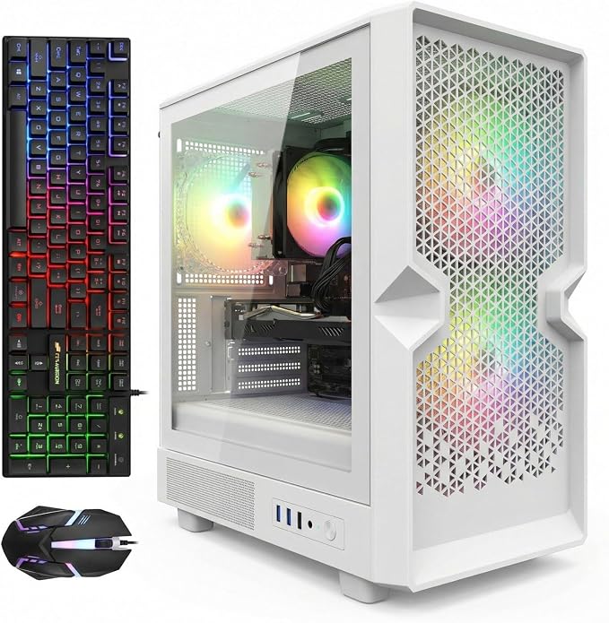 STGAubron Gaming PC Desktop,Core I7,RX 580 8G,32G RAM,512G SSD | Gaming Computer Tower for Streaming,Video Editing,Home,School,I7 up to 3.9GHz,ARGB Fan,WiFi 6,BT 5.0,4K HDMI,Win11 Home,White by STGAubron