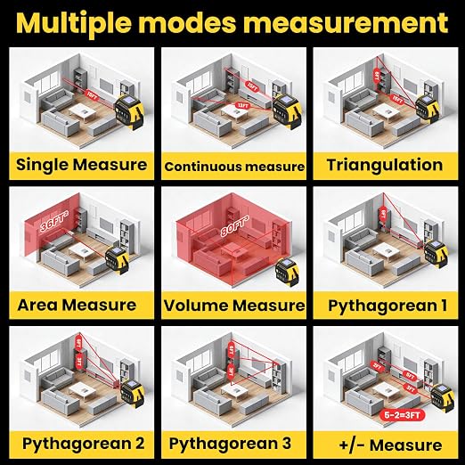 4-in-1 Laser Tape Measure with Level and Crosshairs, 16FT AutoLock Measuring - Image 5