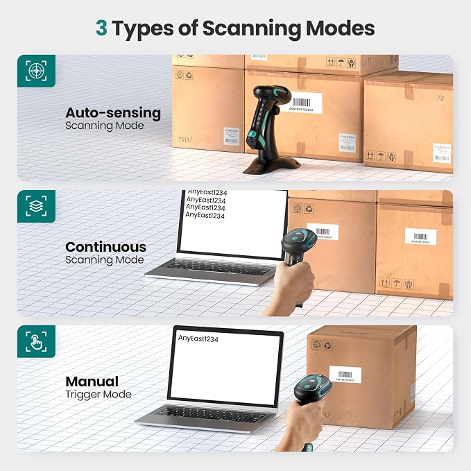 Wireless Barcode Scanner with Stand, Industrial 1D 2D QR Bluetooth Barcode - Image 3