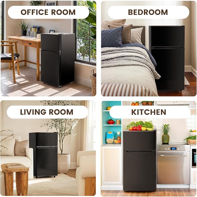 3.55 Cu.Ft Mini Fridge Freezer for Dorm/Office, 2-Door, Quiet | 3.55 cu ft mini fridge with separate freezer, quiet 38dB for sleep, 7-level thermostat, adj shelves, for dorm/office/kitchen. - Image 7
